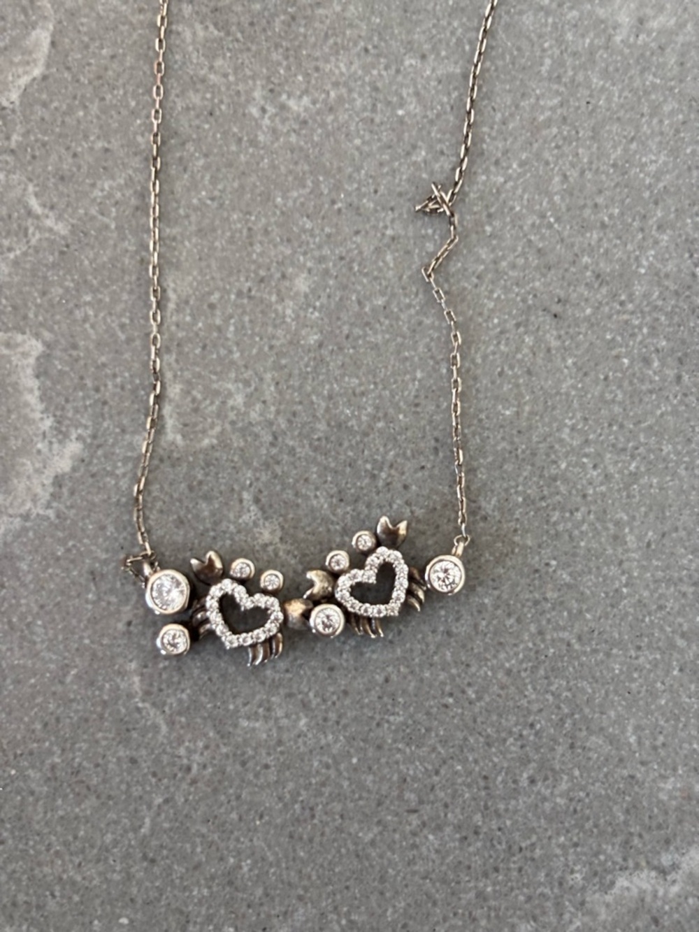 Crabs Holding Hands Heart S925 Silver Pendant Necklace - Delicate Crystal Accent